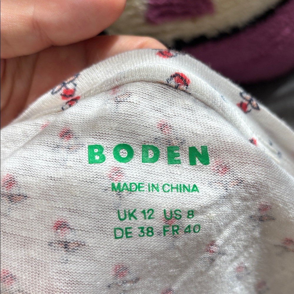 BODEN 100 Linen Floral Dainty Ditsy Block Print Floral Crop Tee SZ US 8 - Picture 5 of 5